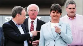  ??  ?? British Prime Minister Theresa May (main picture) waits for the results to be declared at the count centre in Maidenhead yesterday. Inset, Labour leader Jeremy Corbyn waves to supporters. Left, DUP leader Arlene Foster