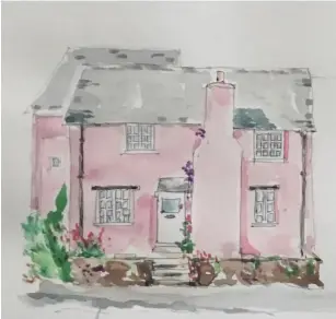 ??  ?? The pink house by Emma Wills @emmajanewi­lls
‘I’ve been painting some of the houses in the village during lockdown, especially lovely cottages – there are so many to choose from in Noss Mayo. The pink house is in the view from my window.’