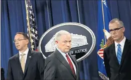  ?? CHIP SOMODEVILL­A/GETTY 2017 ?? Rod Rosenstein, from left, Jeff Sessions and Andrew McCabe.