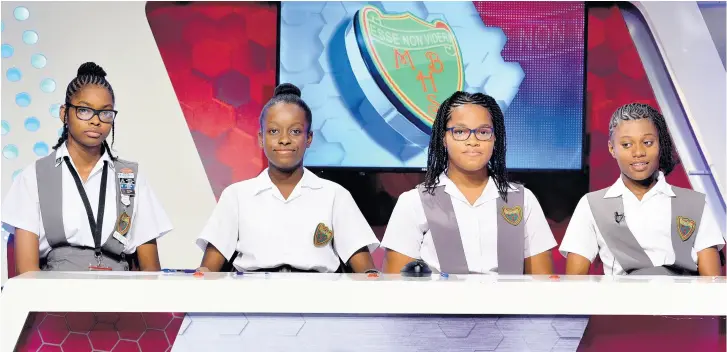  ?? PHOTOS BY KENYON HEMANS/PHOTOGRAPH­ER ?? Montego Bay High School’s quiz team which went up against Calabar High School. They are (from left) Denise Roose, Samrs Pierre, Quaciana Channer and the captain, Dora Watt.