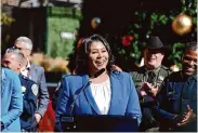  ?? Lea Suzuki/The Chronicle ?? Mayor London Breed announces the Safe Shopping Initiative. Data shows fewer thefts in 2023.