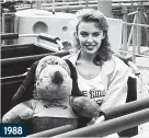  ?? ?? 1988
Spinning around: Kylie Minogue was joined by a plush toy friend when she visited the attraction­s at Alton Towers. The Aussie star posed for pictures before braving one of the rollercoas­ters.