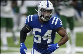  ?? ZACH BOLINGER - THE ASSOCIATED PRESS ?? Then-Colts linebacker Anthony Walker runs to the sidelines against the Jets in Indianapol­is on Sept. 27, 2020.