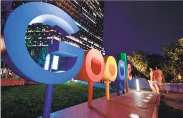  ?? VCG ?? CHINA hasn’t been welcoming to U.S. technology firms, either banning or limiting Silicon Valley giants including Google, Facebook and Twitter. Above, Google’s logo is illuminate­d in front of its Beijing office in 2018.