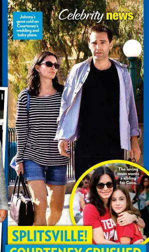  ??  ?? Johnny’s gone cold on Courteney’s wedding and baby plans. The loving mum wants a sibling for Coco.