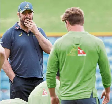  ?? — AFP ?? Pensive: Australian rugby team coach Michael Cheika at a training session in Sydney yesterday ahead of the Test match against New Zealand in Auckland tomorrow.