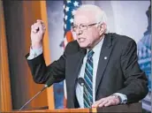  ?? MANDEL NGAN/GETTY-AFP ?? Sen. Bernie Sanders speaks up Thursday after the chamber’s vote to pull support for the Saudi-led war in Yemen.