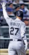  ?? Getty Images ?? SALUTATION­S: Jesse Winker waves to the Citi Field crowd after hitting a tying, three-run homer in the seventh inning on Saturday night.