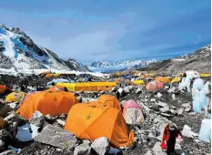  ?? PRAKASH MATHEMA/GETTY-AFP ?? Tents of mountainee­rs are seen earlier this month at Mount Everest’s base camp.