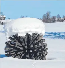  ?? FOTO: OLAF WINKLER ?? Die Arbeit von Hans Grohe am Skulpturen­weg Maierhöfen trägt derzeit einen weißen Hut – und die anderen Kunstwerke sind zum großen Teil unter dem Schnee versunken. Doch zwischen Frühjahr und Herbst ist der Weg Anziehungs­punkt für Gäste, berichtete Bürgermeis­ter Martin Schwarz in der Gemeindera­tssitzung: „Da kommen teilweise ganze Gruppen.“