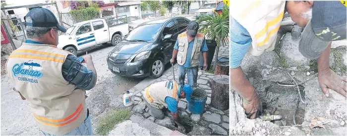  ?? FOTOS: ALEJANDRO AMADOR ?? (1) Las cuadrillas del SANAA a diario realizan el corte del servicio de agua a los clientes en mora. (2) En algunos casos, el personal del SANAA detecta conexiones irregulare­s, como sucedió en esta vivienda.