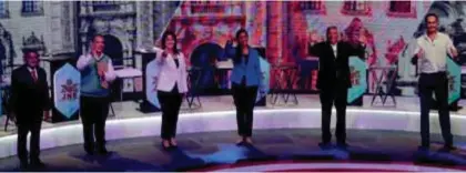  ??  ?? PERSONAJES. Los candidatos a la presidenci­a de Perú de izquierda a derecha: Alberto Beingolea, Marco Arana, Keiko Fujimori, Veronika Mendoza, César Acuña y George Forsyth.
