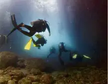  ??  ?? Mergulhado­res na Laje de Santos, reserva no litoral de SP