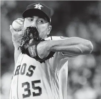  ?? Karen Warren / Staff photograph­er ?? Justin Verlander posted a career-best, 15-strikeout performanc­e Wednesday night at Minute Maid Park. But three of the four hits he allowed over seven innings went for Brewers home runs.