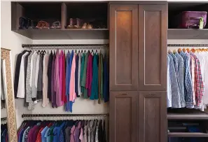  ?? Case Design ?? ■ As you plan out a walk-in closet, consider the size of the items you'll be hanging. This closet pictured has two levels of hanging space which offers room for a large collection of shirts and blouses.