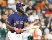  ?? Bob Levey / Getty Images ?? The third-inning home run by Houston’s Yordan Alvarez was his fourth in his first five MLB games.