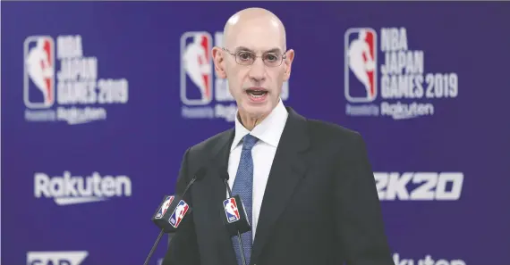  ?? GETTY IMAGES FILES ?? NBA commission­er Adam Silver spoke with the NBA Players Associatio­n via conference call on Friday about potential plans to return to play and finish the season.