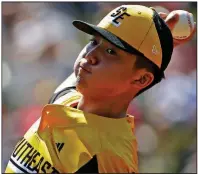  ?? AP/GENE J. PUSKAR ?? South Riding, Va., pitcher Justin Lee threw a no-hitter in a 11-0 victory over Minnesota in the Little League World Series. Lee and two relievers combined to no-hit Barrington, R.I., 3-0 on Friday.