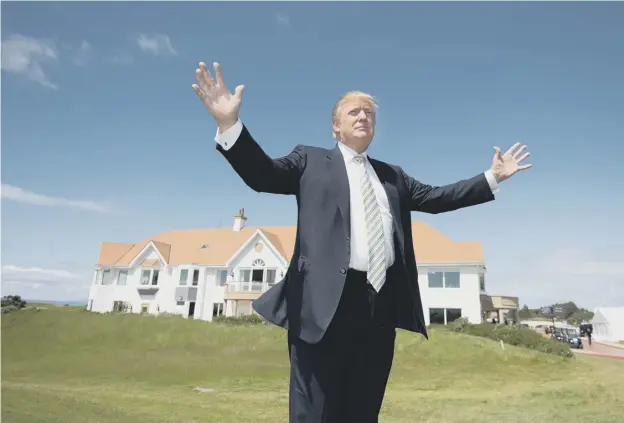  ?? PICTURE: JOHN DEVLIN ?? 0 Donald Trump unveiling his multi-million pound refurbishm­ent of the resort’s golf clubhouse in 2015