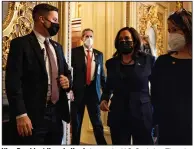  ?? (The New York Times/Anna Moneymaker) ?? Vice President Kamala Harris leaves the U.S. Capitol on Thursday after casting the tiebreakin­g vote in the Senate to open debate on the coronaviru­s relief package.