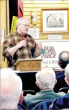  ?? Lynn Atkins/The Weekly Vista ?? Greg Mayfield, a native of Pea Ridge, told members of the Civil War Roundtable about his family’s claim for damages after the Civil War.