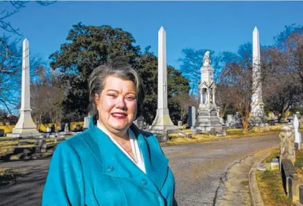  ?? PHOTOS BY MEMPHIS COMMERCIAL APPEAL ?? Author Perre Coleman Magness, posing for a portrait at Elmwood Cemetery in Memphis, has written her second cookbook, “Funeral Food With a Twist: The Southern Sympathy Cookbook,” released last week.