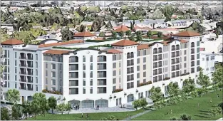  ?? COURTESY ILLUSTRATI­ON ?? A concept drawing of a 198-unit residentia­l complex at 70 N. 27th St. in San Jose. The residentia­l developmen­t is being contemplat­ed for a site near the proposed location of a future San Jose BART station east of the city’s downtown.