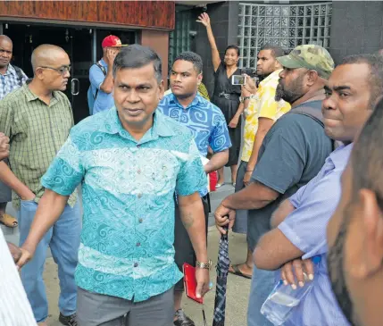  ?? Photo: Ronald Kumar ?? National Federation Party Leader Biman Prasad (front left facing camera)outside Suvavou House on December 12,2018.