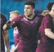  ??  ?? David Fifita fires up his team during the under-18s Origin.