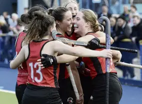  ?? GERARD O'BRIEN ?? Winning feeling . . . Canterbury players celebrate after defeating North Harbour in the women's final of the national hockey championsh­ips in Dunedin on Saturday.