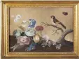  ??  ?? In the frame: Bird and Butterfly with Floral Still Life, hand-coloured a la poupée print, in the manner of Samuel Dixon