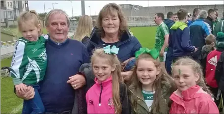  ??  ?? Proud parents Liam and Helen Boyle who’s sons were playing with the victorious Ballyduff hurling team seen here with their grandchild­ren at Austin Stack Park on Sunday.