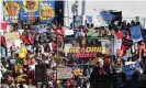  ?? Photograph: Frederic J Brown/AFP via Getty Images ?? Writer and producer Norman Lear speaks during the Fonda Fire Drill Friday’s fossil fuel protest outside City Hall in downtown Los Angeles on 7 February 2020.