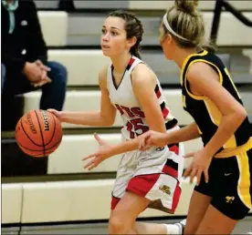  ?? PILOT PHOTO/RON HARAMIA ?? Lizzy Johnson brings the ball up for O-D during an earlier game this season. The Lady Bobcats are scheduled to play Friday and Saturday night this week.