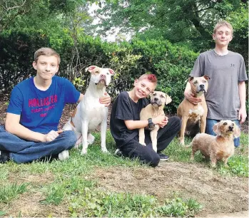  ?? THE ASSOCIATED PRESS ?? Jillian Behram’s sons hang out with their dogs in Burkittsvi­lle, Md.