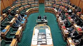 ?? HENRY COOKE/STUFF ?? The Opposition side of the House is almost empty as National MPs followed in solidarity after leader Simon Bridges was asked to leave.