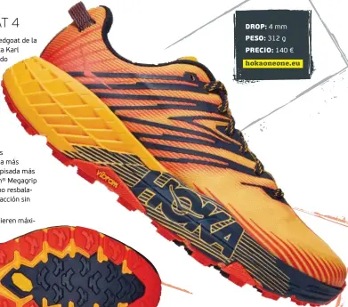  ??  ?? DROP: 4 mm
PESO: 312 g
PRECIO: 140 € hokaoneone.eu