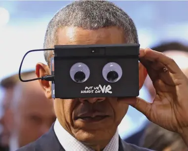  ??  ?? Glimpse of the future? Barack Obama also gives the invention a whirl during his flying visit
