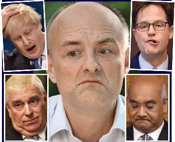  ??  ?? Pull the other one: Unlikely excuses from, clockwise from top left, Boris Johnson, Dominic Cummings, Nick Clegg, Keith Vaz and Prince Andrew