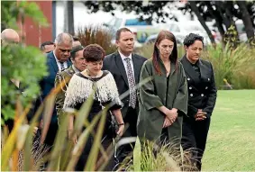  ?? PHOTOS: CHRISTEL YARDLEY/STUFF ?? Dame Patsy Reddy, Prime Minister Jacinda Ardern and MP Kiri Allan commemorat­e the Whakaari/white Island tragedy in Whakata¯ne.