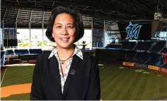  ?? Miami Marlins/Joseph Guzy via AP ?? ■ In this Nov. 16, 2020, handout photo, Marlins general manager Kim Ng is shown during a press conference at Marlins Park in Miami, Fla. Last fall, during her introducto­ry news conference after years of beating her head against sports’ glass ceiling, she said she felt as though a 10,000-pound weight had been transferre­d from one shoulder to the other. “Failure is not an option for me,” Ng says.