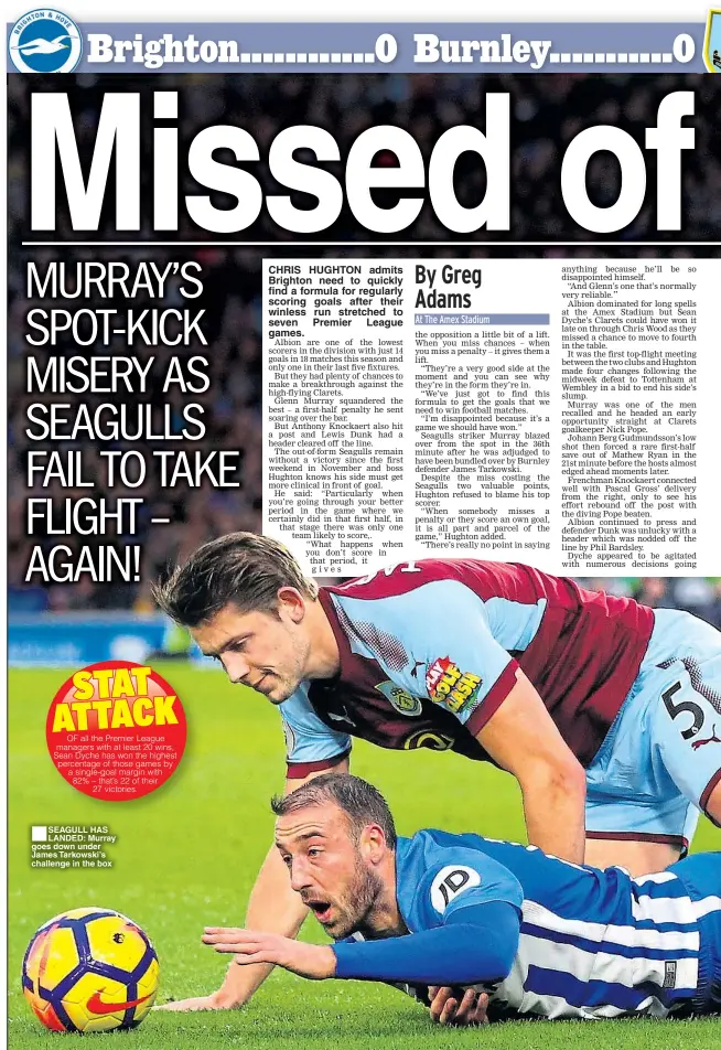  ??  ?? ■
SEAGULL HAS LANDED: Murray goes down under James Tarkowski’s challenge in the box