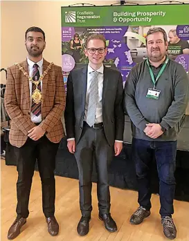  ?? ?? JOINING FORCES: From left, Lord Mayor Faisal Hussain, Jack Brereton MP and Richard Stevens.