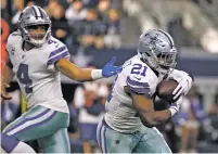  ?? ASSOCIATED PRESS FILE PHOTO ?? The Cowboys’ Ezekiel Elliott, right, needs 120 yards rushing to reach 1,000 in only 10 games. The Eagles, who play Dallas on Sunday, have the NFL’s top-ranked run defense and haven’t allowed a 100-yard rusher since Matt Jones ran for 135 yards in Week...