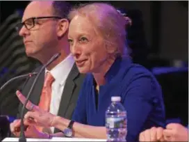  ?? PETE BANNAN – DIGITAL FIRST MEDIA ?? Mary Gay Scanlon speaks at the Democratic candidates forum for U.S. Congress. She is the frontrunne­r in a crowded Dem field.