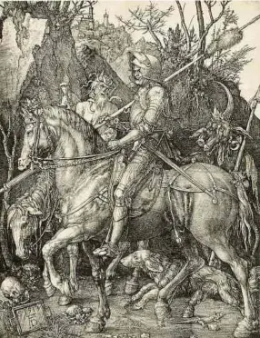  ?? ?? Le Chevalier, la Mort et le Diable (1513), une gravure au burin d‘Albrecht Dürer. Cabinet des Estampes et des Dessins. Musées de Strasbourg, France.