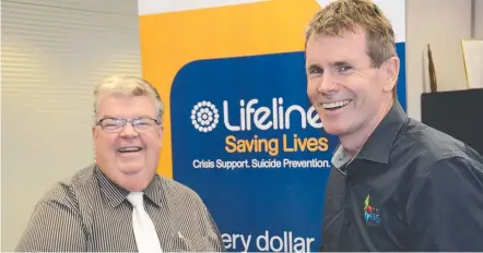  ?? Picture: Tom Gillespie ?? VITAL FUNDING: Lifeline Darling Downs and South West Queensland CEO Derek Tuffield is thrilled after the organisati­on received $10,000 in funding from CS Energy, represente­d by CEO Andrew Bills.