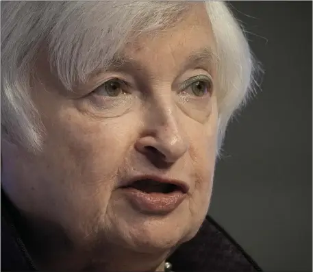  ?? DREW ANGERER — GETTY IMAGES ?? U.S. Treasury Secretary Janet Yellen speaks during a news conference at the IMF and World Bank Annual Meetings at IMF headquarte­rs in Washington, DC. last year.