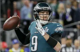  ?? MATT SLOCUM — THE ASSOCIATED PRESS FILE ?? There have been several examples of backup quarterbac­ks leading a team to the Super Bowl, including Philadelph­ia’s Nick Foles during the 2018 season.