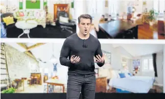  ??  ?? Airbnb co-founder and CEO Brian Chesky talks about the new ‘Plus’ and ‘Beyond’ options during an event in San Francisco on Thursday.
